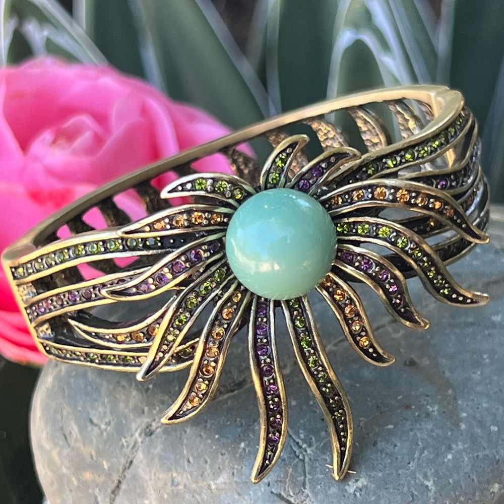 Vintage Heidi Daus Swarovski Crystal Turquoise Bead Clamper Bracelet